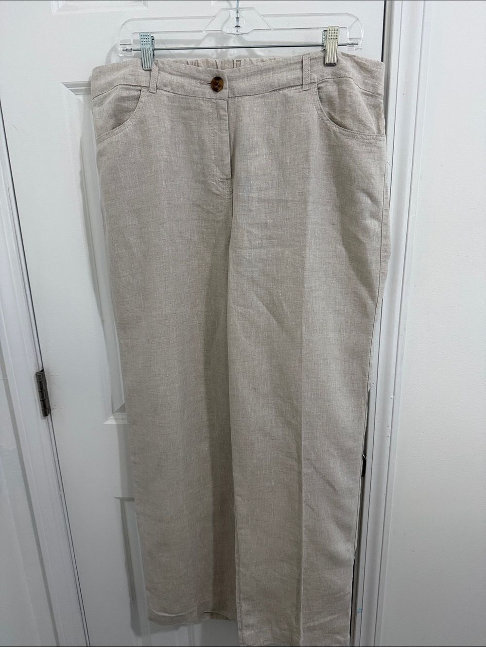 Chico's Wide-Leg Linen-Blend Pants in Light Beige Size 2